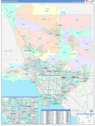 Los Angeles County, CA Wall Map Color Cast Style 2024